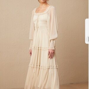 Elegant Cream Long Sleeve Dress